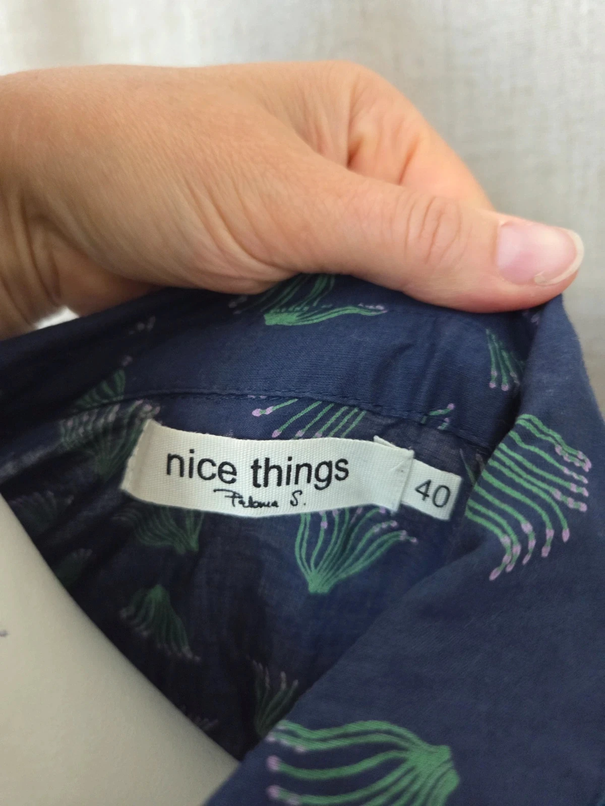 Camisa Nice Things azul marinho com estampa botânica verde – P 40 – photo 4
